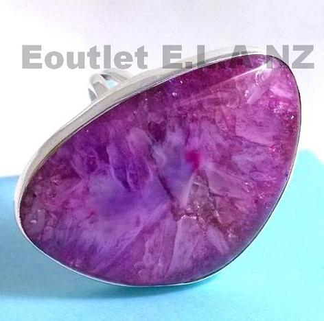 GENUINE PINK GEODE SOLID SILVER RING-sz7.5